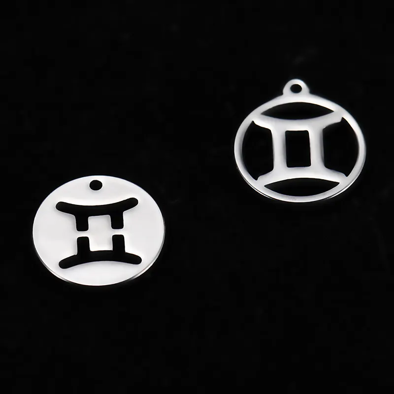 Horoscope Jewelry Pendant Stainless Steel 12 Zodiac Signs Constellations Style For DIY Round Charms For Jewelry Making For Men