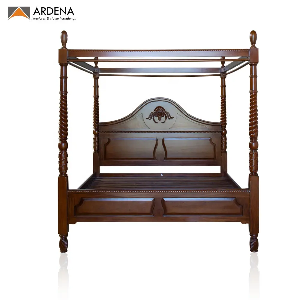 Conjunto de cama clássico durável de madeira maciça vitoriana, canopy de quatro andares em mogno, mobília ideal para quarto interior, design maravilhoso