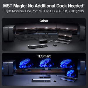 TESmart USB 3.0 HDMI + DP + USB C KVM交换机3监视器4台计算机4K 60Hz MST EDID 4端口三重监视器类型C KVM切换器 - Product Image 4