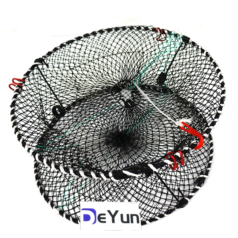 Piège à homard pliable en fil métallique Pièges à poisson et crabe avec cage à ressort Filet de pêche en nylon et plastique Aquaculture et pot de pêche
