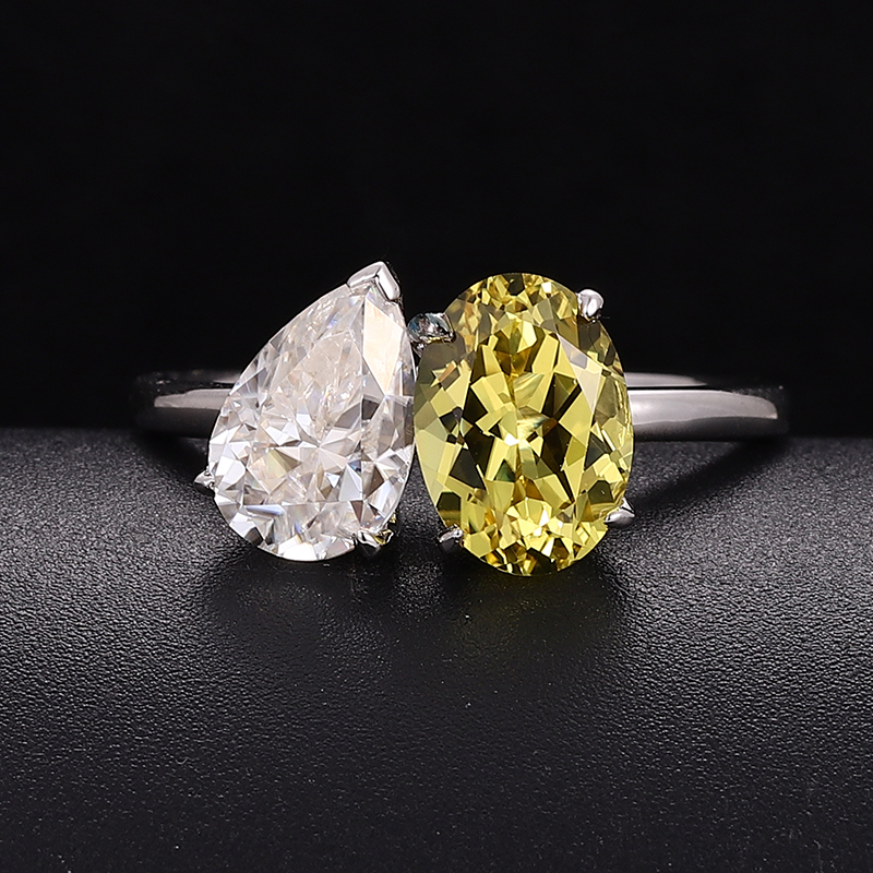 Anillo de oro macizo de 14k con gema de laboratorio + moissanita