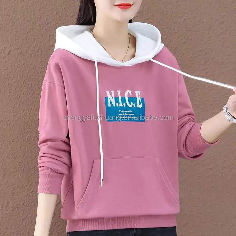 Women's baggy hoodies In-Stock Printing Cotton Short Hoodie Sweatshirts Women's Top korean fashion hoodies