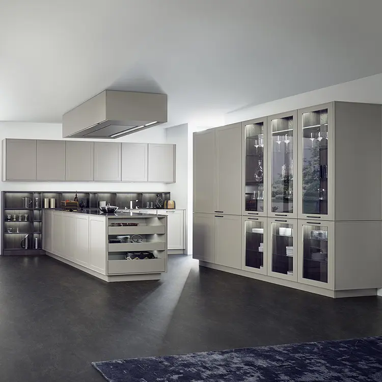 Italian Merit Custom Manufactured Homes Modern Bamboo Kitchen Light Grey Gloss Kitchen Cabinets
