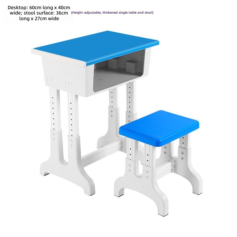 Lifting white-edged single-person desk and stool set