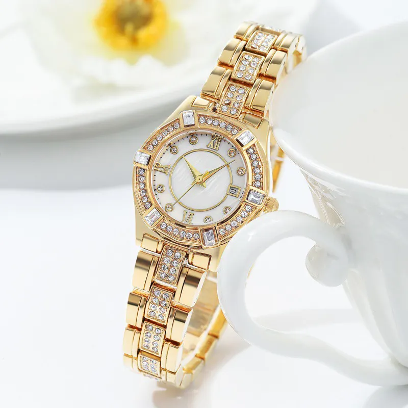 Luxury Diamond Watch Shell Leisure Women'S Gold Wrist Watch Rhinestone Classic Watch For Small Wrist