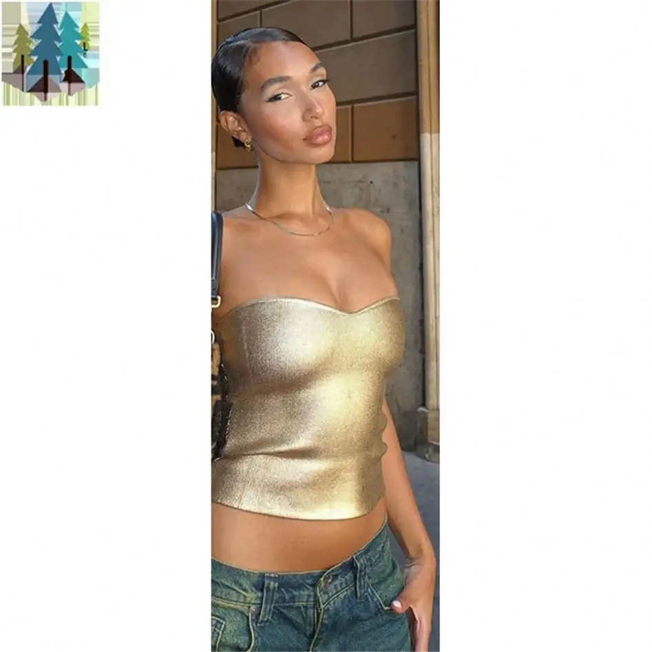 Wholesale boutique 2024 fashion crop top sexy shiny club wear women tank tops corset