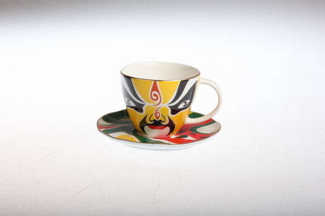 125cc Cup and Saucer with Decal & Gold Rim