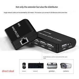 CAT5/6 RJ45 LANネットワークイーサネットリピーターを介したUSB2.0拡張エクステンダー、カメラホストリモート用の4つのUSBハブ100M - Product Image 3