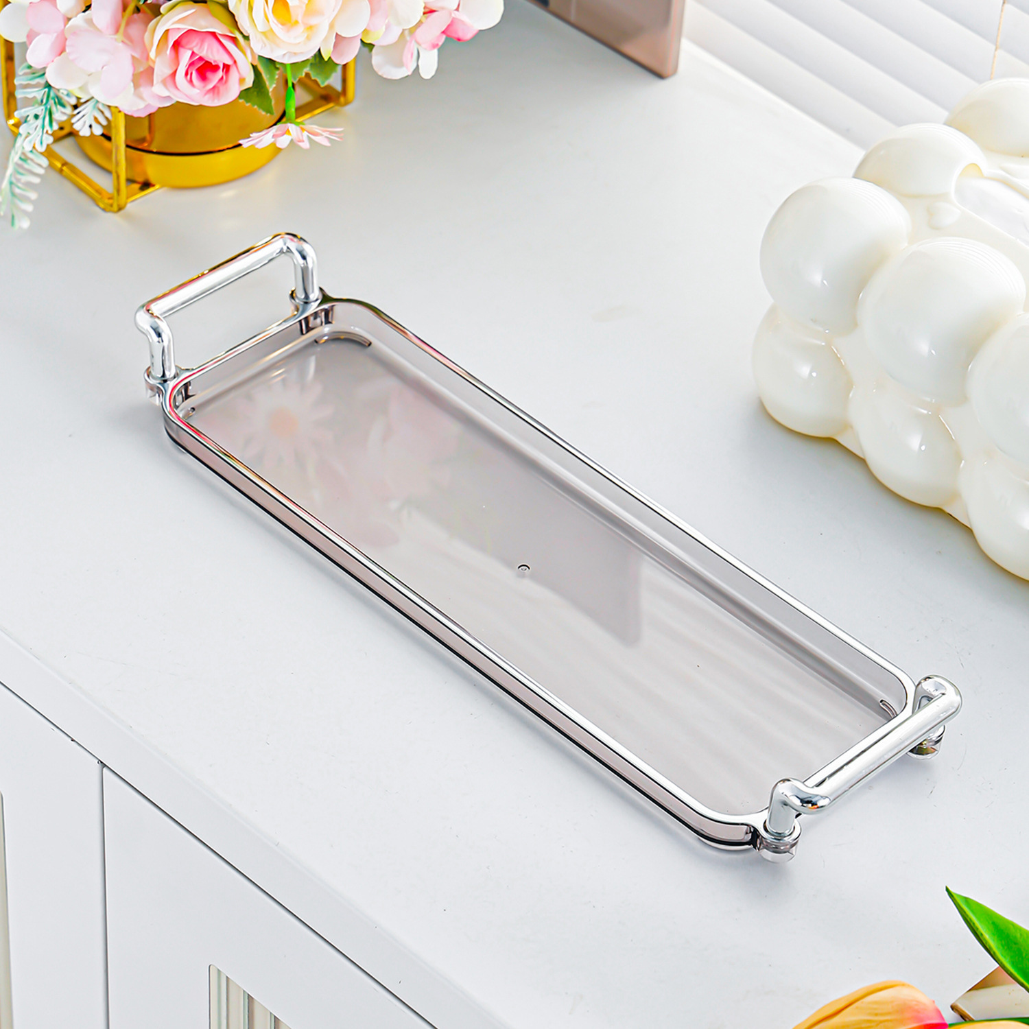 Ash Silver Long Tray - 3 Compartments