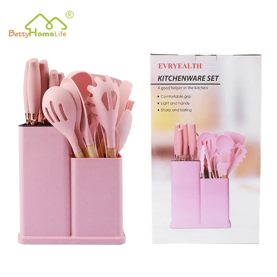 Utensili da cucina in Silicone resistente al calore antiaderente 19 pezzi manico in legno accessori da cucina in Silicone