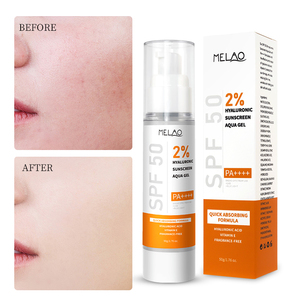 Özel etiket OEM Spf 50 güneş koruyucu jel Anti <span class=keywords><strong>UVA</strong></span> UVB hyaluronik asit güneş koruyucu jel krem