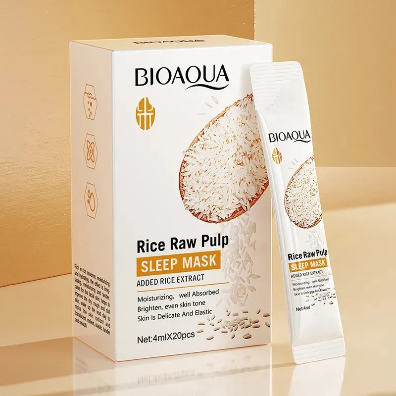 BIOAQUA-Mascarillas para dormir de pulpa cruda de arroz, mascarilla facial hidratante blanqueadora, para el cuidado de la piel, 20 unidades