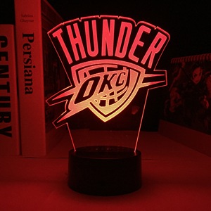 NBA <strong>Thunder</strong> Basketball Creative Gift Acrylic Night Light with Remote Control 16 Color Gradient European Football Team Logo Lamp - Product Image 3