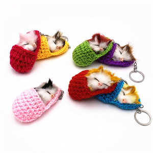 Cute Sleeping Cats in Slipper Plush Chaveiros Brinquedos Mini gatinhos Meows Sleeping Kitten Bag Charm Acessórios Cat Pompom <span class=keywords><strong>Keychain</strong></span>