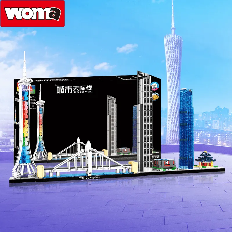 WOMA JUGUETES Venta al por menor Estudiante 1134PCS Ladrillos Arquitectura Guangzhou Ciudad China modelo juguetes bloques de construcción edificio jouet