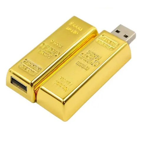 Gold Bullion USB Flash Drive untuk hadiah perbankan penyimpanan tahan lama dan aman