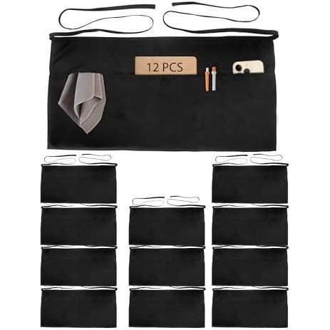 Lot de 12 tabliers de serveur avec 4 poches - Noir