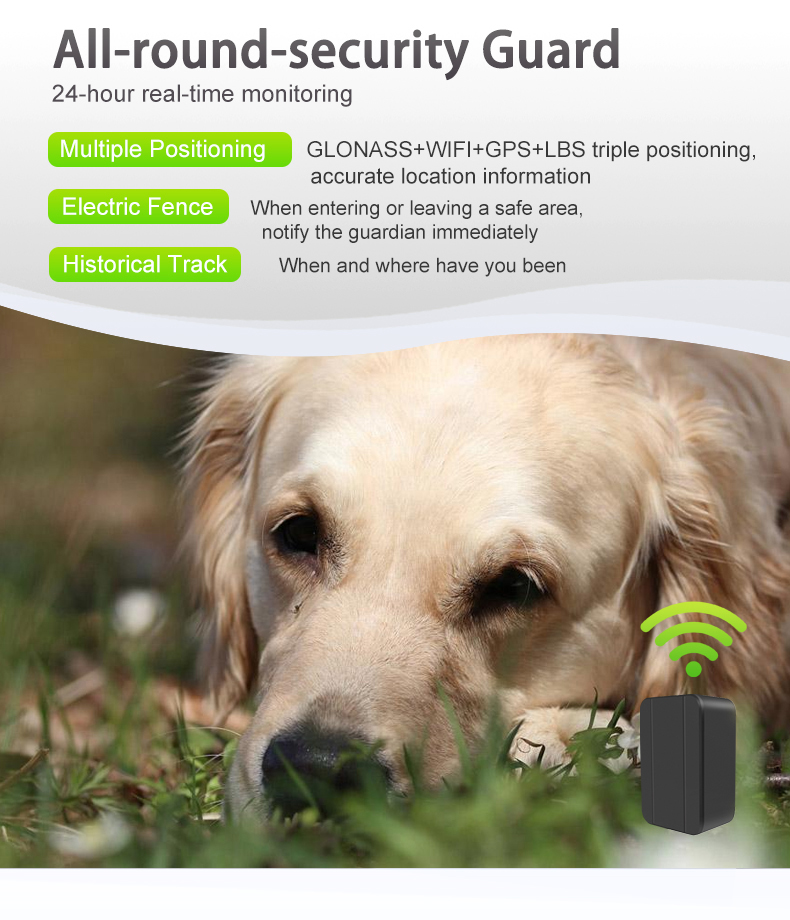 Dogs Pet Mini GPS Tracker Kids Personal Locator Anti-Lost Tracker Device Voice Monitor GSM GPRS Online Free Website APP