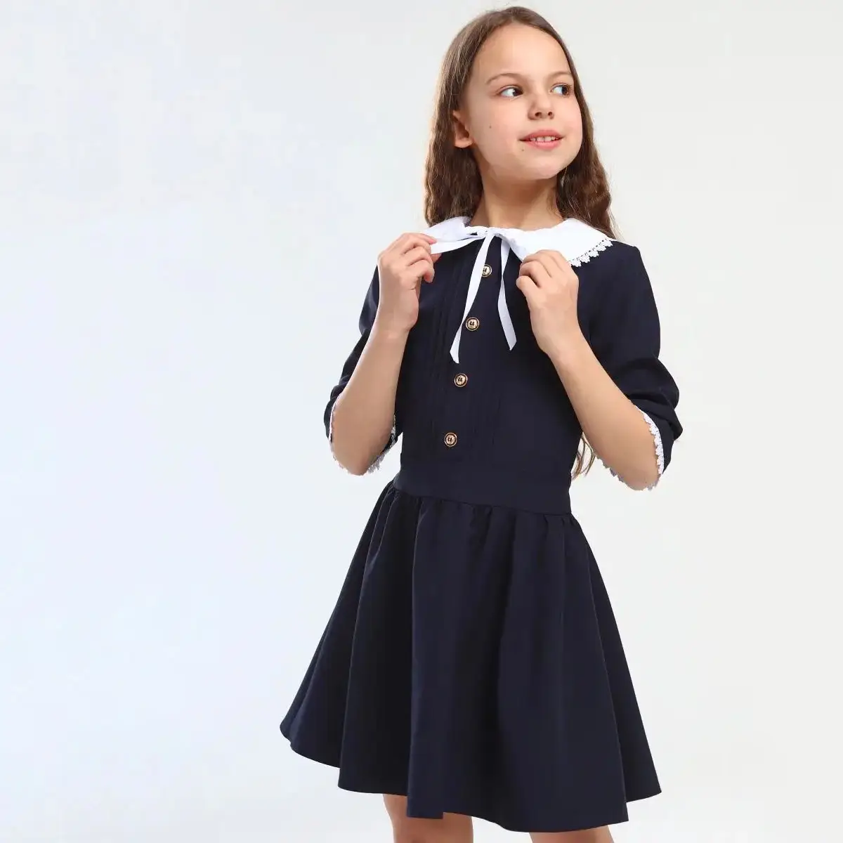 Vestido de uniforme escolar para niñas pequeñas, vestido con cuello Peter Pan para niñas, traje de graduación de jardín de infantes, regreso a la escuela