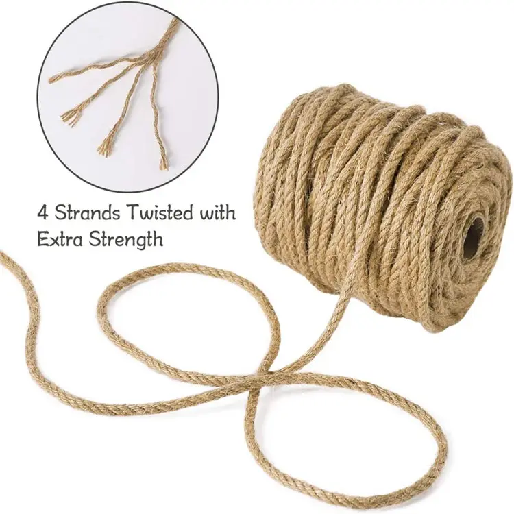 Cuerda de yute trenzada de 3 hebras y 4 hebras, cuerda de sisal de fibra natural, venta de fábrica