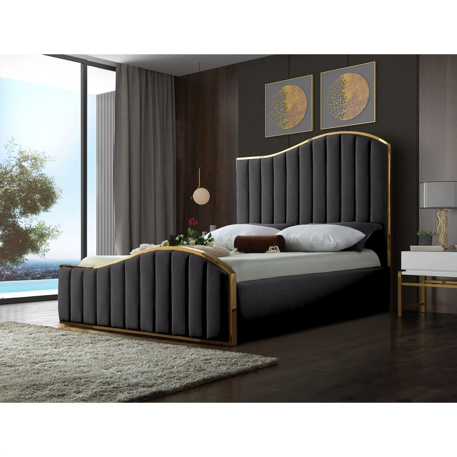 Dormir Design Moderno Rainha King Size Estofados de Veludo Cama de Plataforma