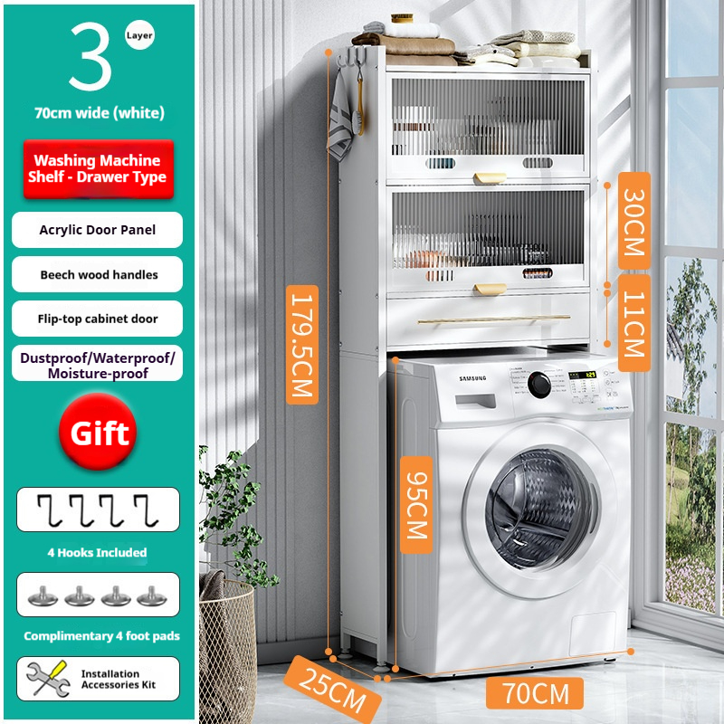 Tiroir à linge pour toilettes, 3 niveaux, blanc