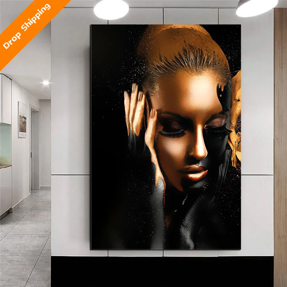 Mur Design Décor Abstrait Art Portrait Contemporain Peintures À L'huile Imprime Photos Afrique Filles Cristal porcelaine peinture