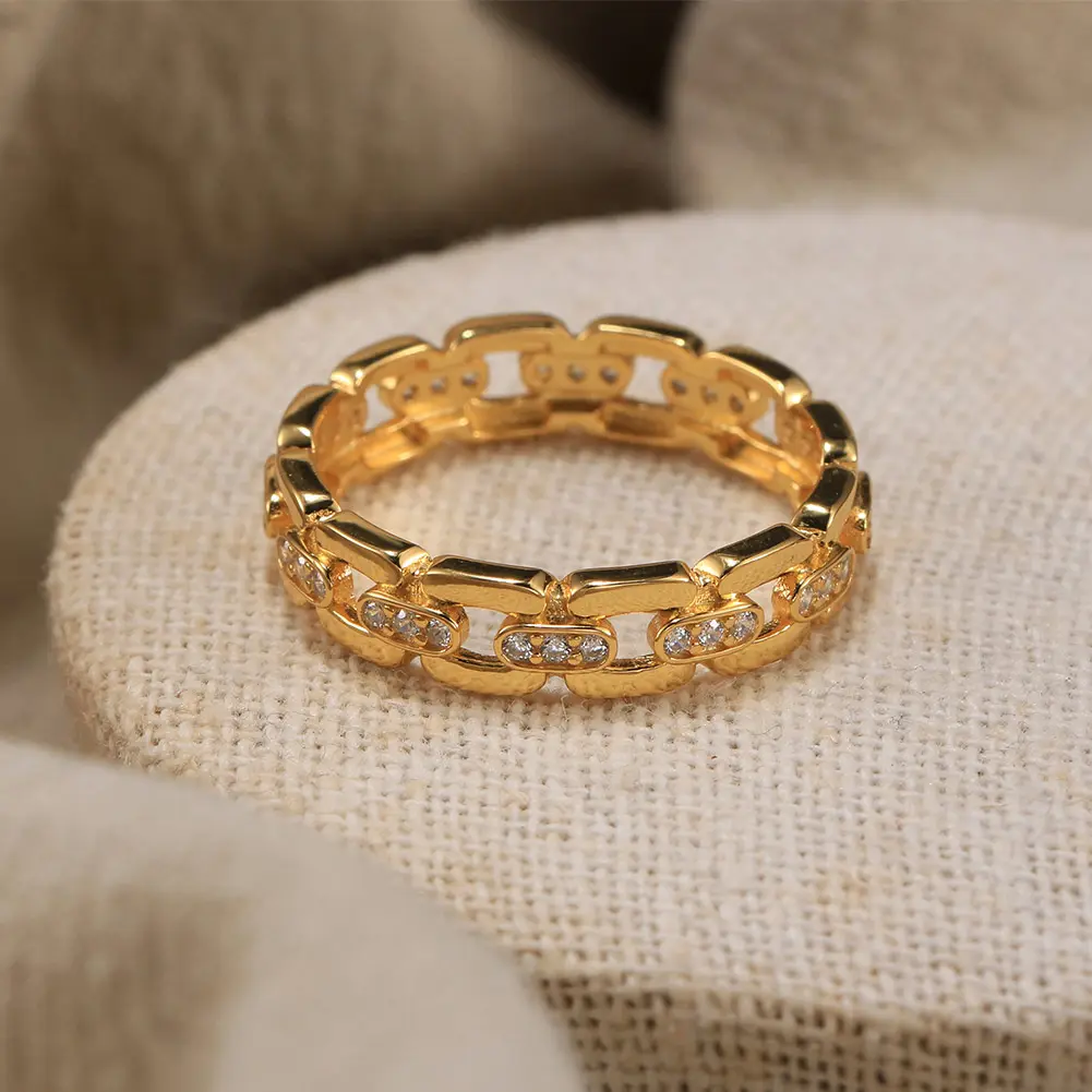 Rinntin NMR11 semplice Zirconia impilabile oro placcato in 925 reale anello in argento Sterling per uomo regalo di alta gioielleria