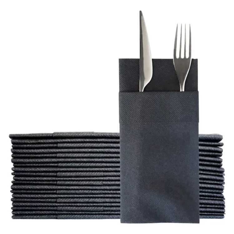 Guardanapo de papel preto airlaid guardanapo jantar com bolso para talheres