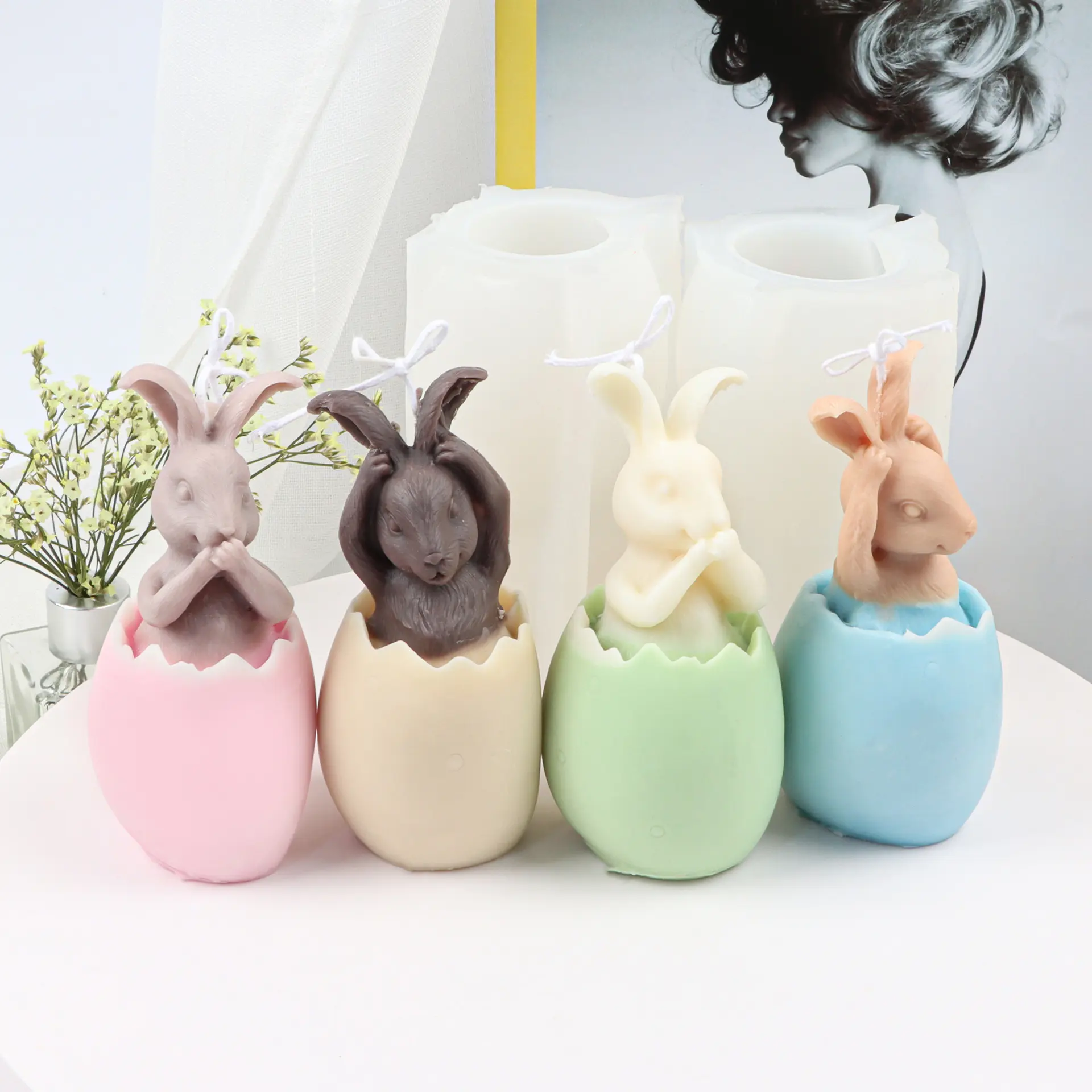 New Eggshell Rabbit Scented Candle Mold for Candle Making Diy Plaster Ornament Soap Silicone Mould