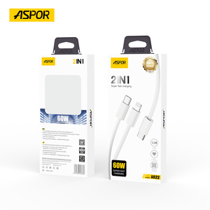 Cavo di ricarica rapida ASPOR A022 60W cavo di ricarica 2 in1 tipo-C a tipo-C, tipo-C a Iph cavo intrecciato in Nylon - Product Image 1