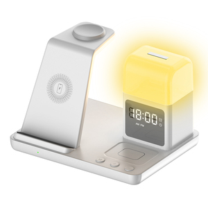 6in1テーブルランプ<span class=keywords><strong>LED</strong></span>目覚まし時計付き高速ワイヤレス充電器15W多機能携帯電話ワイヤレス充電ステーション