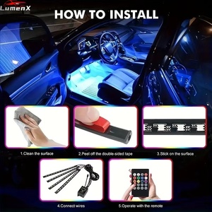 4ใน1 72ไฟ LED USB RGB ชุดไฟส่องสว่างภายในรถยนต์ควบคุมระยะไกลด้วยเสียงและแอป - Product Image 3