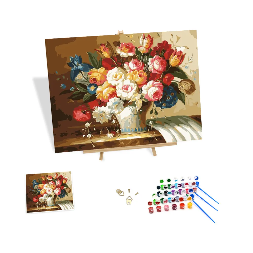 Pintura de flores elegantes de estilo europeo por números con marco 40x50 cm pintura por números jarrón de cerámica