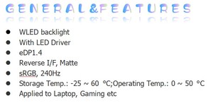 Sharp 15.6 inch <span class=keywords><strong>LCD</strong></span> <span class=keywords><strong>Panel</strong></span> lq156m1jw03 hỗ trợ 1920(RGB)* 1080 với dẫn lái xe, 300 nits, 240Hz, edp1.4, màn hình <span class=keywords><strong>LCD</strong></span>, máy tính xách tay, chơi game - Product Image 6