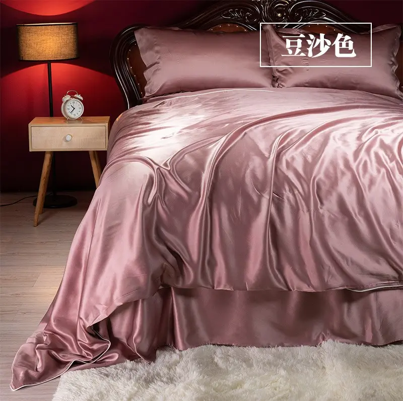 22मॉम सिल्क फैक्ट्री अनुकूलित लक्जरी शुद्ध शहतूत सिल्क बिस्तर तकिया सेट किट सिल्क बेड कवर फिटेड शीट फ्लैट शीट