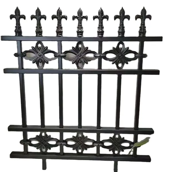 Black decorative hand forged metal tube wrought iron temporary steel picket fence panels
