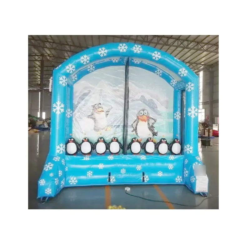 Kunden spezifische aufblasbare Karnevals sportspiele aufblasbares Schieß spiel aufblasbares Pinguin-Schieß balltor spiel