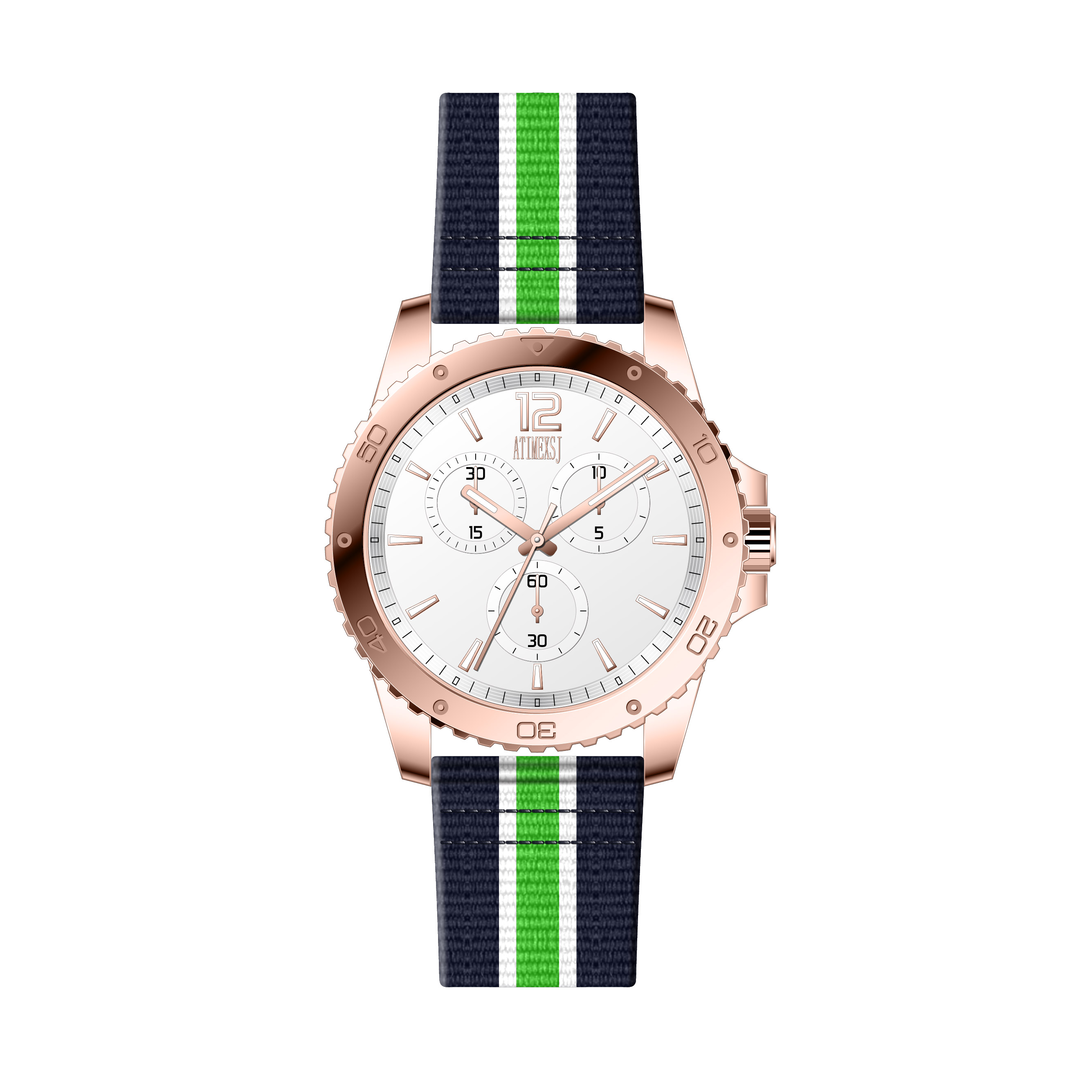 Rose Gold - Navy & Grass Green