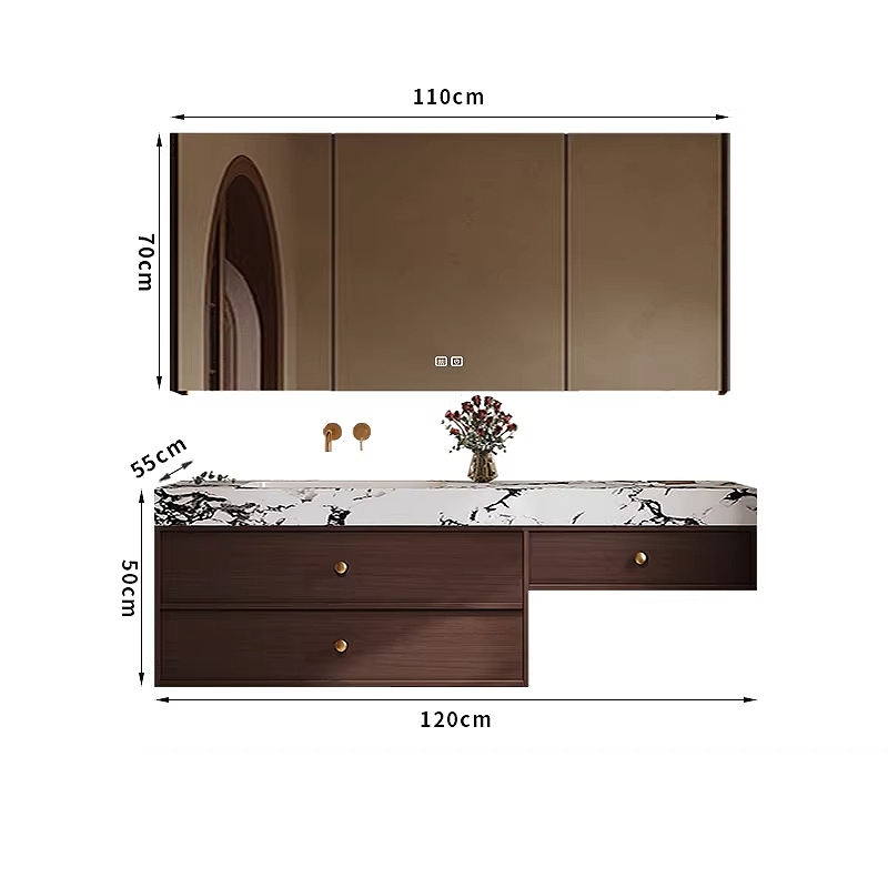 120cm smart mirror cabinet, seamless quartz countertop