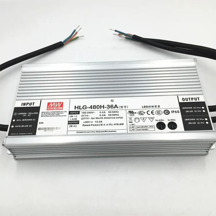 Seri HLG-480H MeanWell, Driver Led Catu Daya Output Tunggal 480W 12V Hingga 54V untuk Penerangan Rumah Kaca