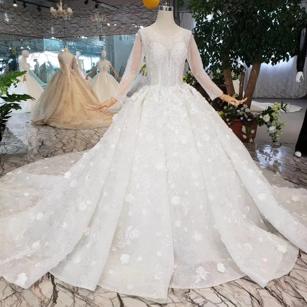 Htl256 vestido de casamento suzhou, vestido de casamento com mangas compridas, padrão de flor, marfim