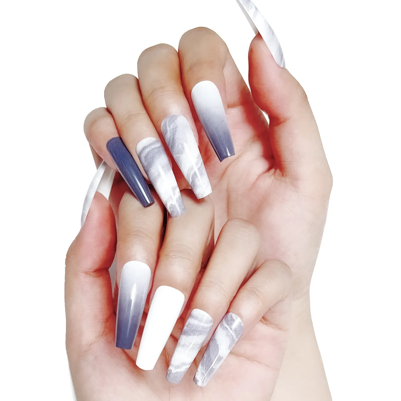 MLEN-uñas postizas de punta Extra larga para mujer y niña, uñas postizas con prensa rosa, diseño de manicura Artificial, oem24uds.