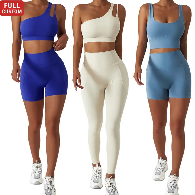 Set Yoga personalizzato da donna di alta qualità con spalline una spalla e abbigliamento sportivo abbigliamento da palestra per Fitness