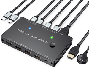 卸売TYPE-C KVMスイッチャー2 in 1 out USBC HD MI KVM HDスイッチャー4K60Hzモニターキーボードマウス用 - Product Image 1
