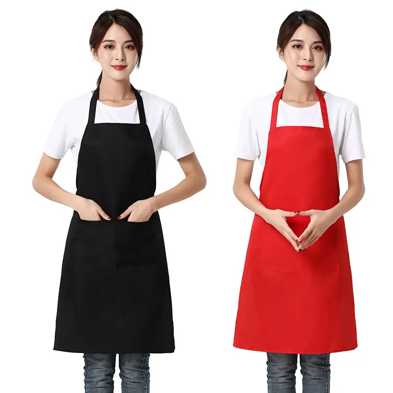 Delantal sin mangas de color puro, delantales de chef de cocina con 2 bolsillos, logotipo publicitario personalizado