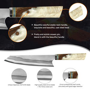 سكاكين مطبخ يابانية من الفولاذ الدمشقي عالي الكربون 8 "سكين طاهي بمقبض خشبي من الراتنج - Product Image 2