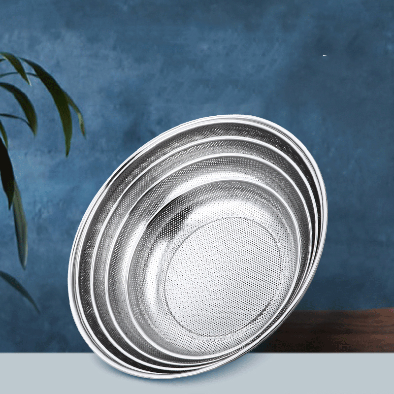 Round Steam Food Tray Multi-purpose Kitchenware Stainless Steel Flat Tray With Dense Holes