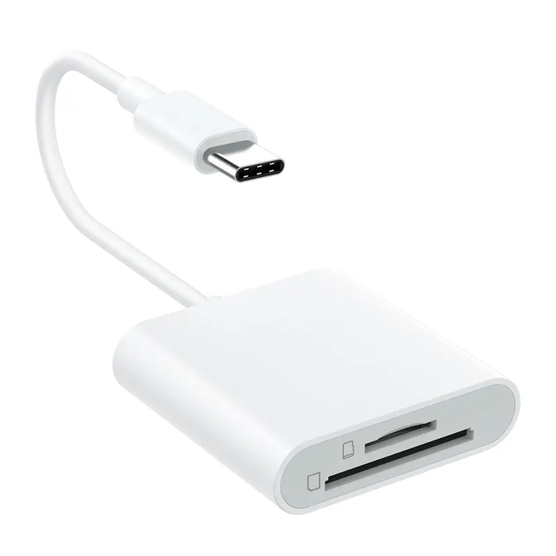 Hub pembaca kartu SD USB Tipe C, pembaca kartu SD 2-in-1 Multiport putih kompatibel dengan TF kamera adaptor memori untuk ponsel Iphone Pad