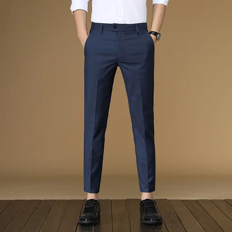 Формальные строгие брюки для мужчин, простые облегающие брюки, мужские деловые офисные брюки для работы, свадьбы, банкета